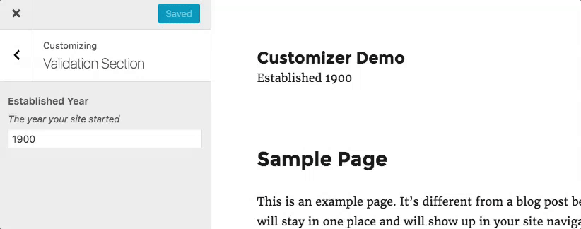 WordPress Customizer Validation